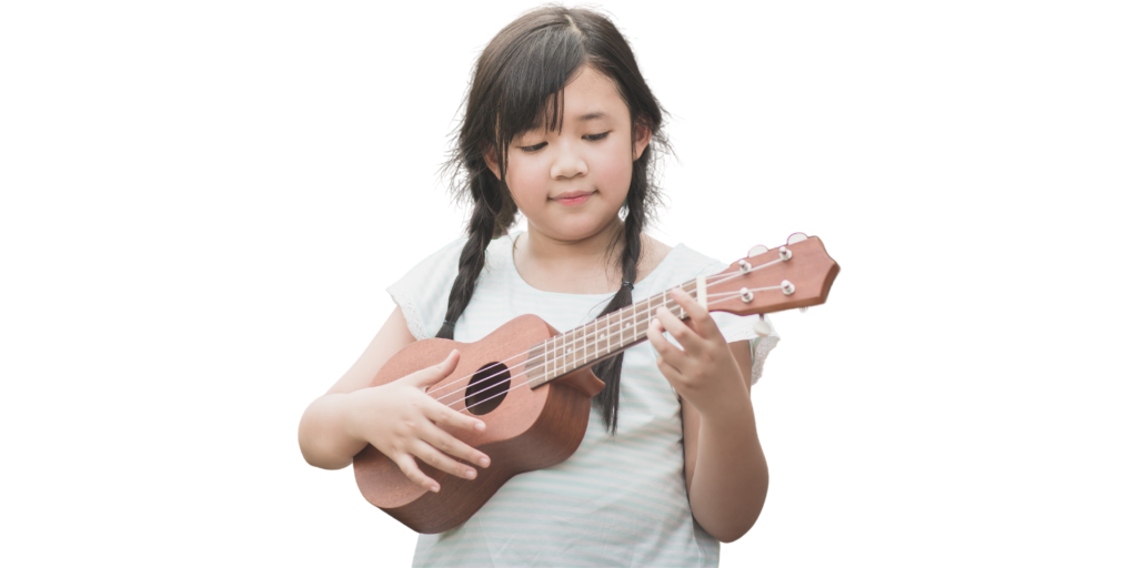 Child plays ukulele