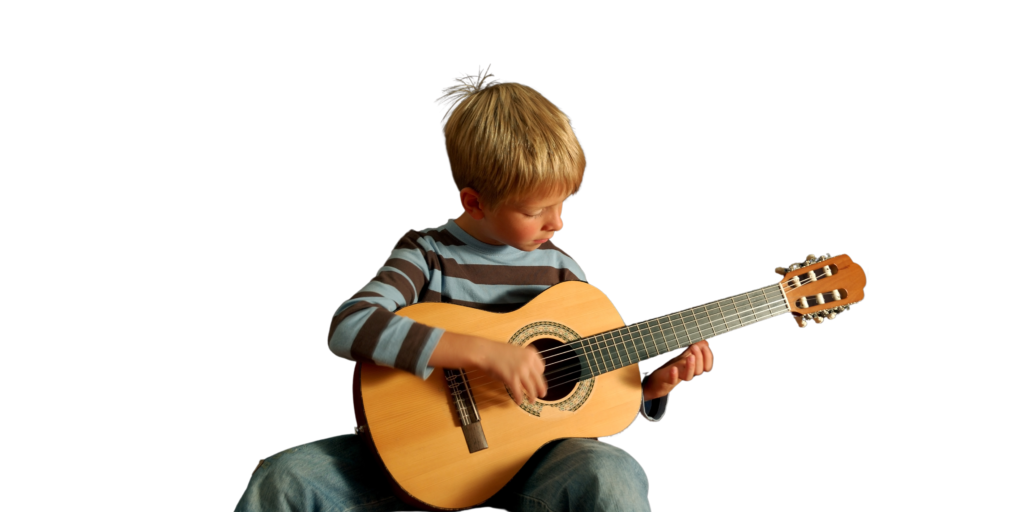 child is playing the guitar