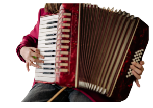 a person in splaying accordion