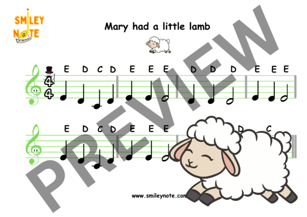 Mary Had a Little Lamb Music Sheet – Notes in Treble Clef for Kids