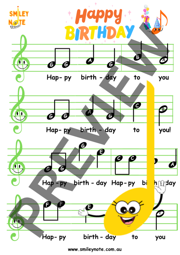 🎵 Happy Birthday Sheet Music + Colouring Page! – Treble Clef (PDF Download) 🎵 - Image 2